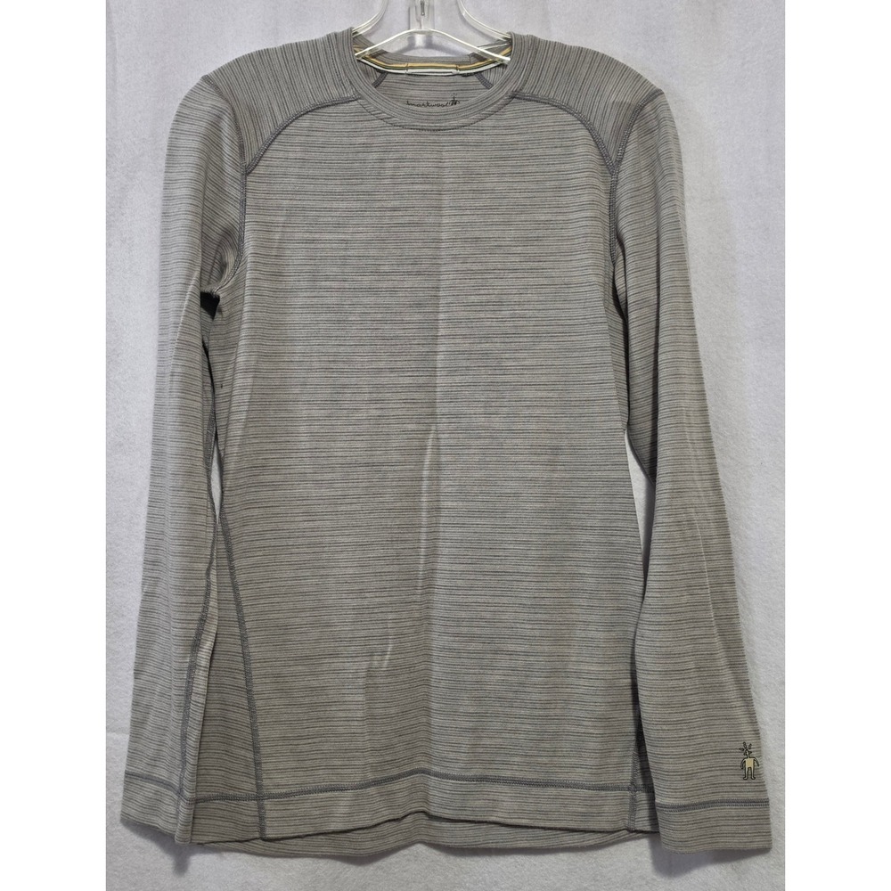 Smartwool Womens Gray Striped 100% Merino Wool Long Sleeve Base Layer Top Large